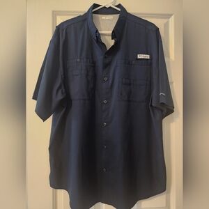Columbia PFG  Shirt Mens XL Navy Blue Short Sleeve Fishing Omni-Shade